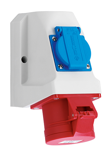 CEE combination wall socket 32A, 5-pin, 400V with Schuko socket